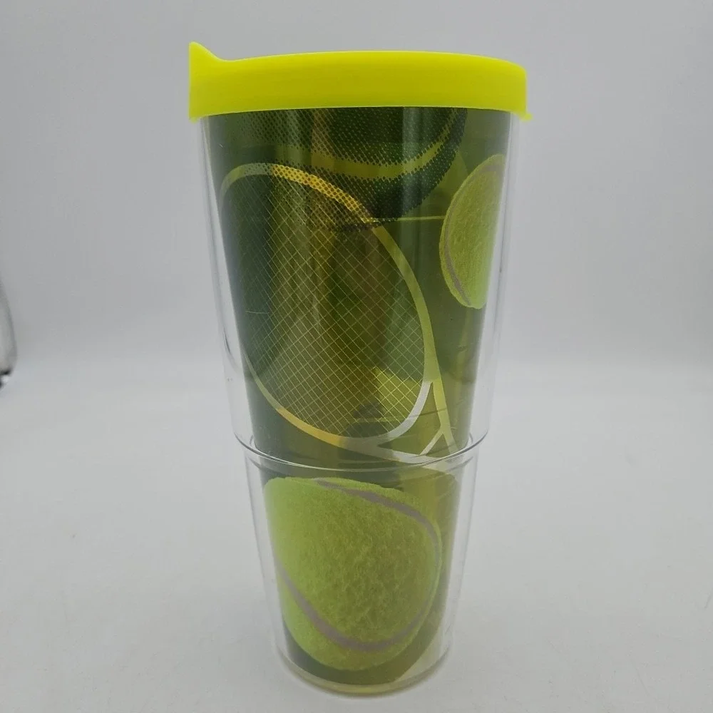 Tervis Tumbler 24 Oz Tennis Balls Racket Green Yellow EUC‎